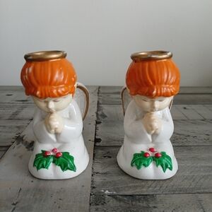 Vintage Ceramic Angel Candlestick Holders Set